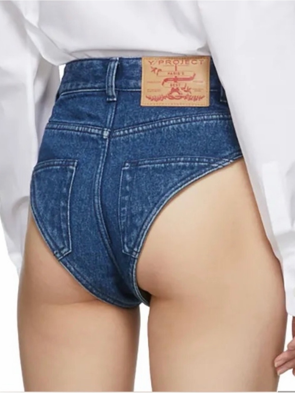 Y/Project High-Waist Dark Blue Cutout Denim Shorts